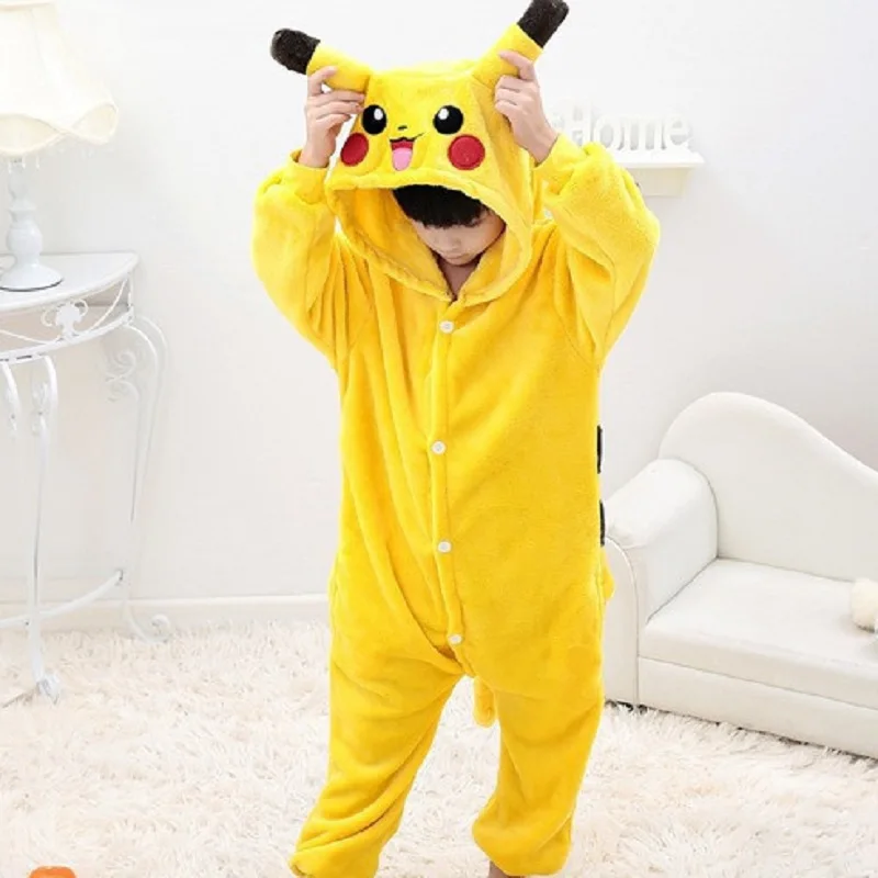 Косплей Хэллоуин Костюм Пикачу ребенок для детей Покемон onesie пижамы Мальчики coton