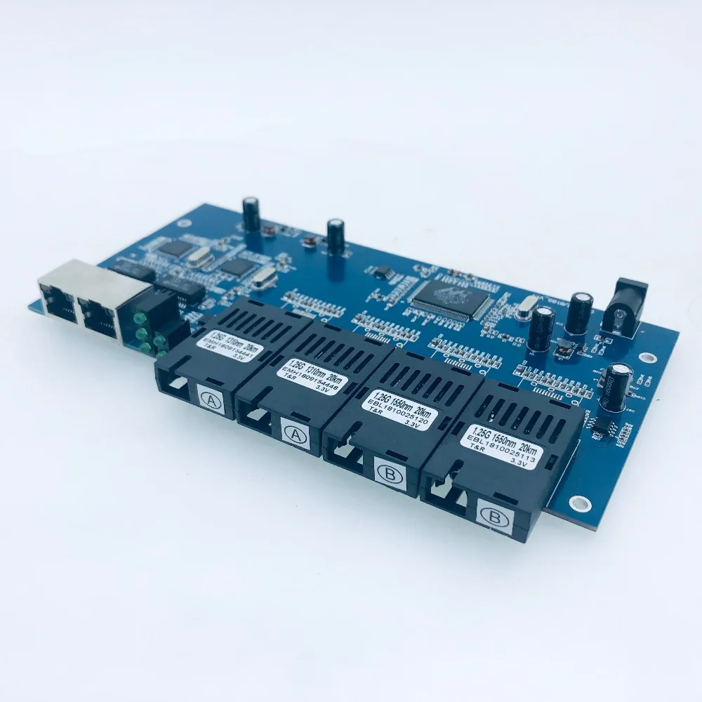 Промышленный гигабитный Ethernet коммутатор 4 порта 1,25G волокно и 2 RJ45 двунаправленный пассивный волоконно-оптический медиа конвертер плата PCB