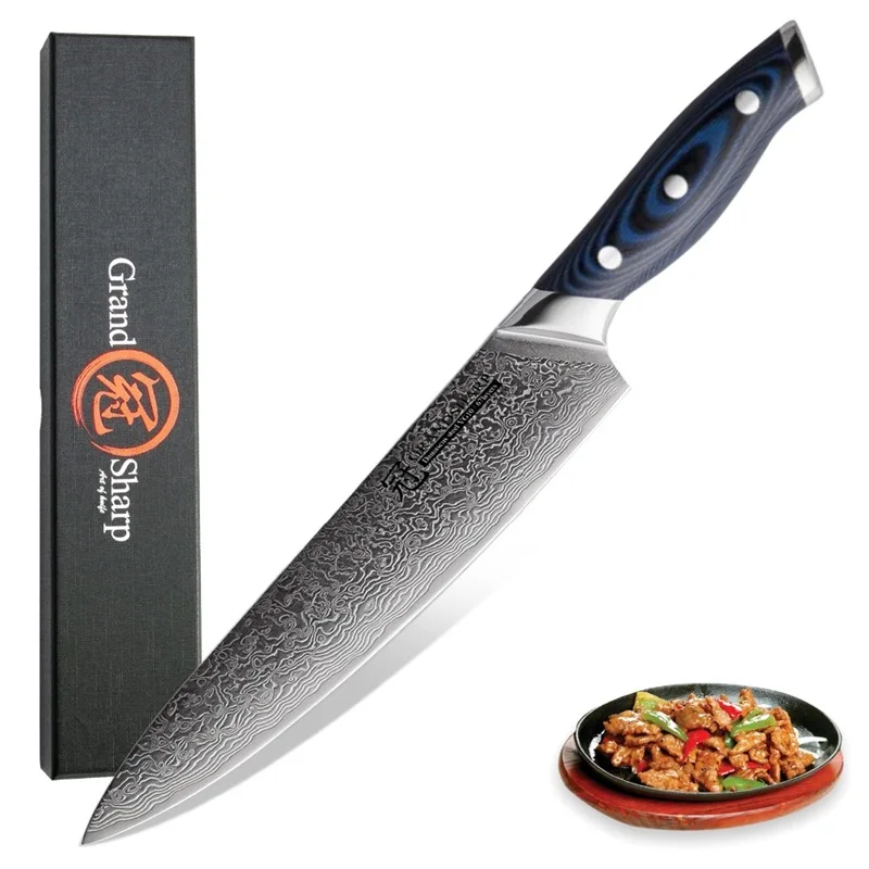 chef knife Grandsharp Дамасские Ножи шеф-повара японские Дамасские кухонные ножи VG10 шеф-повара Santoku кухонные ножи с ручкой G10 - Цвет: chef knife