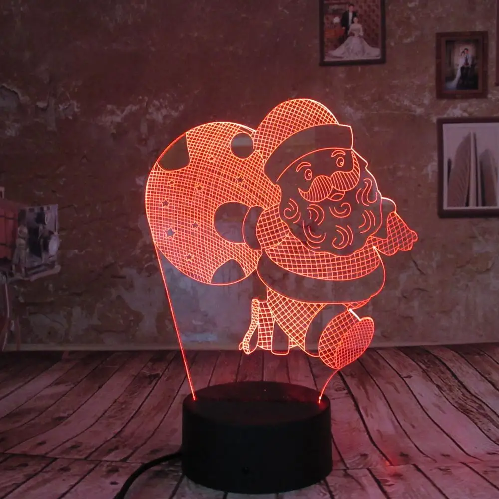 3D ночник визуальный Санта Клаус с базой дистанционного управления 7 видов цветов