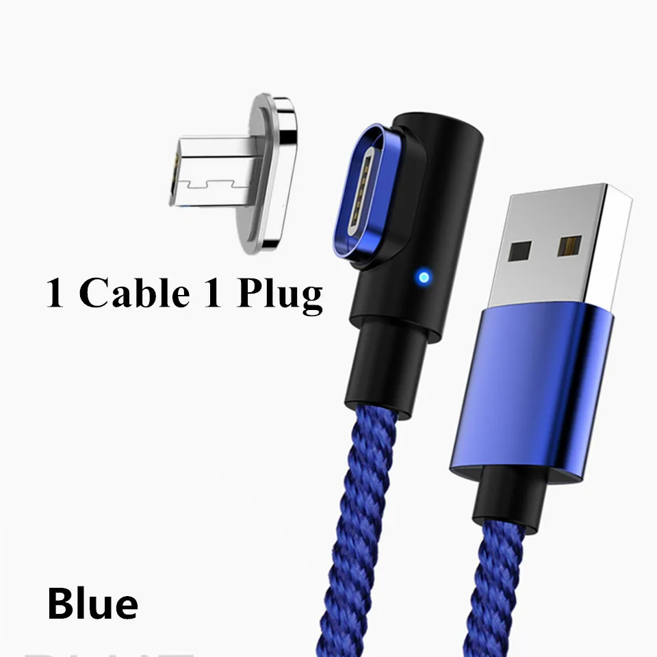 90 градусов usb type C/Micro USB/для IOS 3в1 Магнитный кабель USB-C/type-C быстрое зарядное устройство магнитный кабель для iPhone кабель для мобильного телефона - Тип штекера: Blue