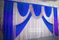 wedding backdrop with royal blue swags stage curtain with silver sequin wedding decoration