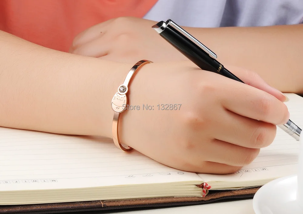 IP розовое золото из нержавеющей стали Открытый браслет на запястье женский удачу