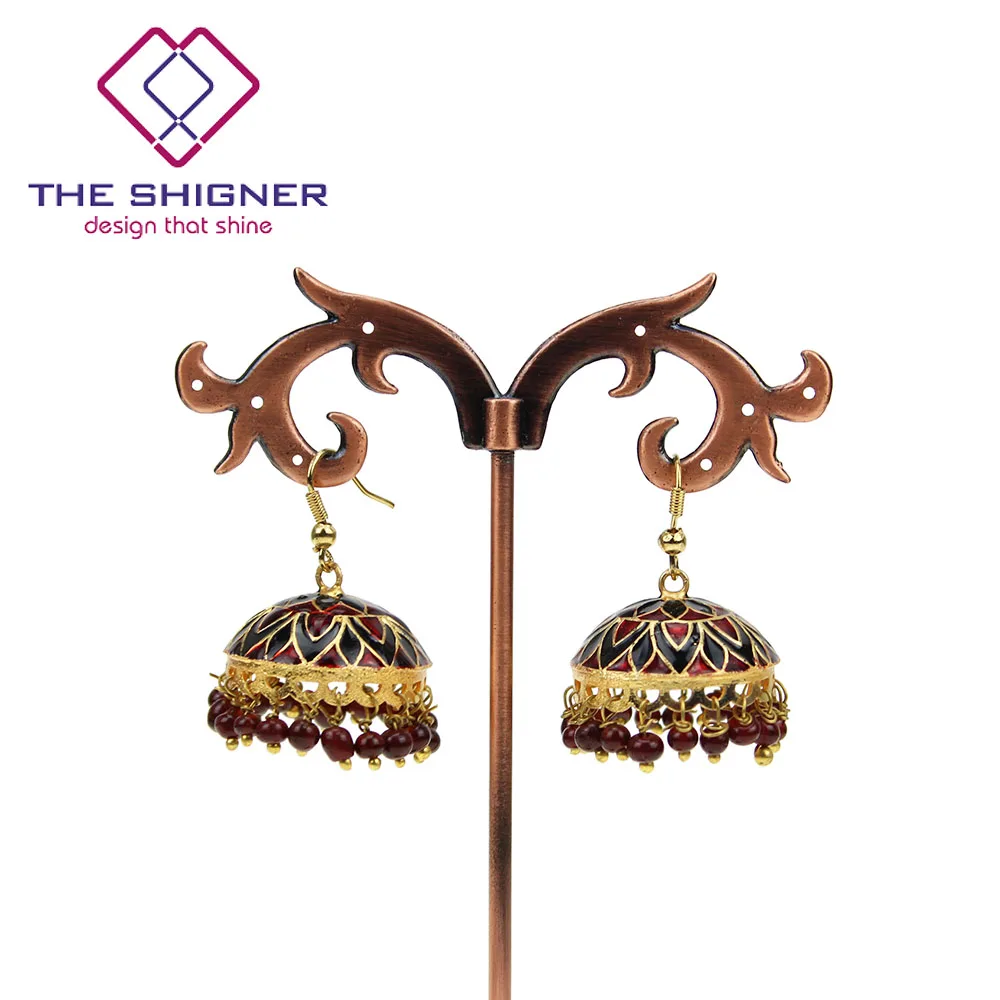 THE SHIGNER индийские традиционные Meenakari эмаль золотой тон Jhumka Jhumki серьги Болливуд стиль ювелирные изделия Висячие Серьги