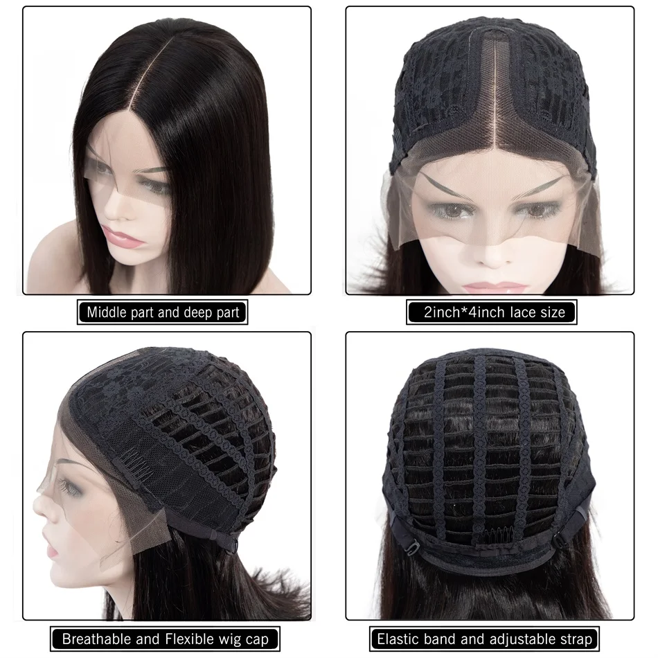 

Brazilian Straight Short Bob Wig With Bangs Human Hair Lace Front Wigs 150% Soul Lady Lace Part Wigs Deep Lace Part Remy Wigs