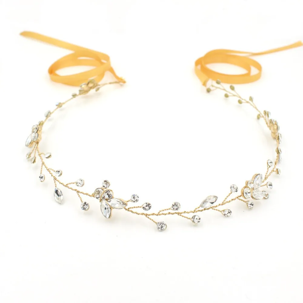 Женский обруч для волос SLBRIDAL простой винтажный с прозрачными кристаллами