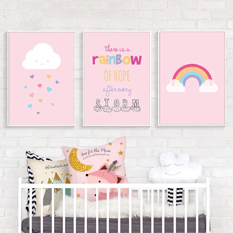 Детский постер с розовой радугой Детские цитаты принт на стену Картина холсте