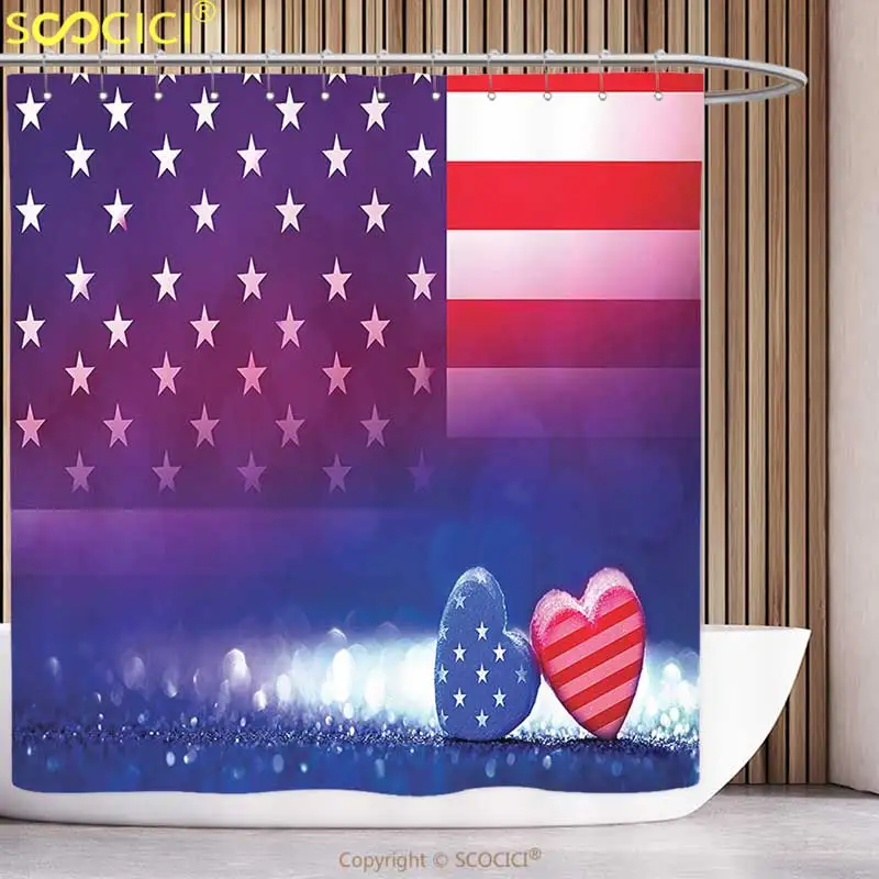 

Классная занавеска для душа, американская фотография, милые сердца, формы Союза страны, любви, свобода, военный дисплей, темно-синий, красный