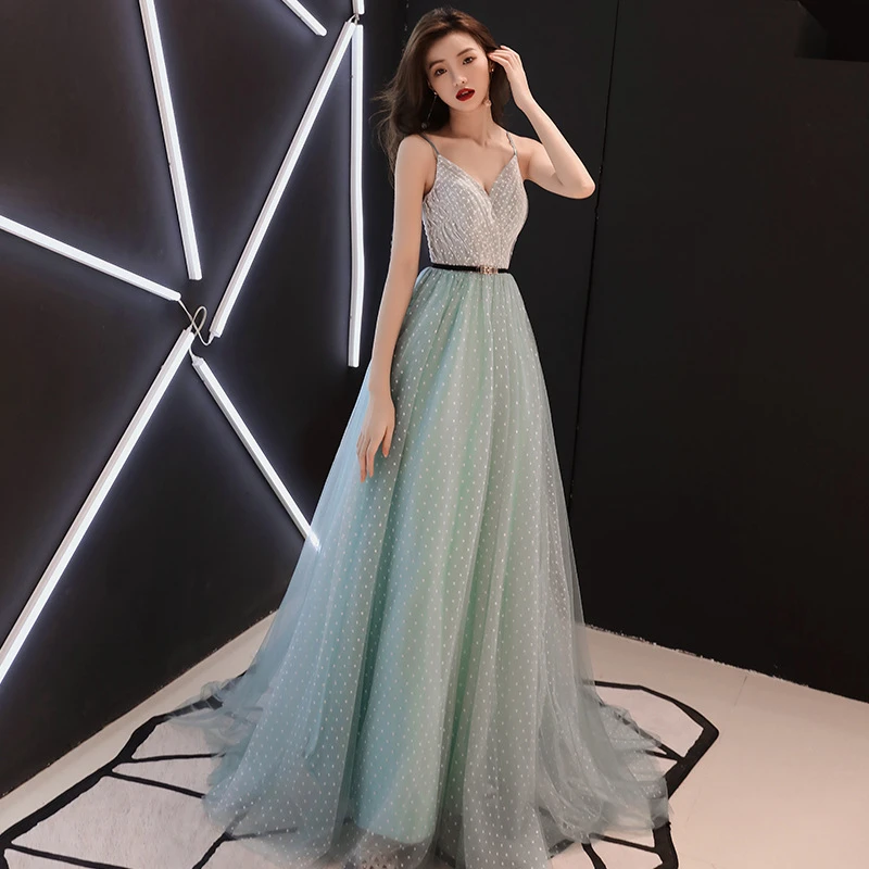 Красивое вечернее платье Emily, сексуальное свадебное элегантное вечернее платье на тонких бретельках, кружевные вечерние платья в пол с поясом трапециевидной формы - Цвет: floor-length
