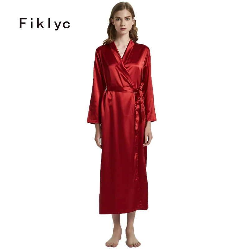 Фирменное женское атласное кимоно Fiklyc длинные халаты с длинным рукавом женские