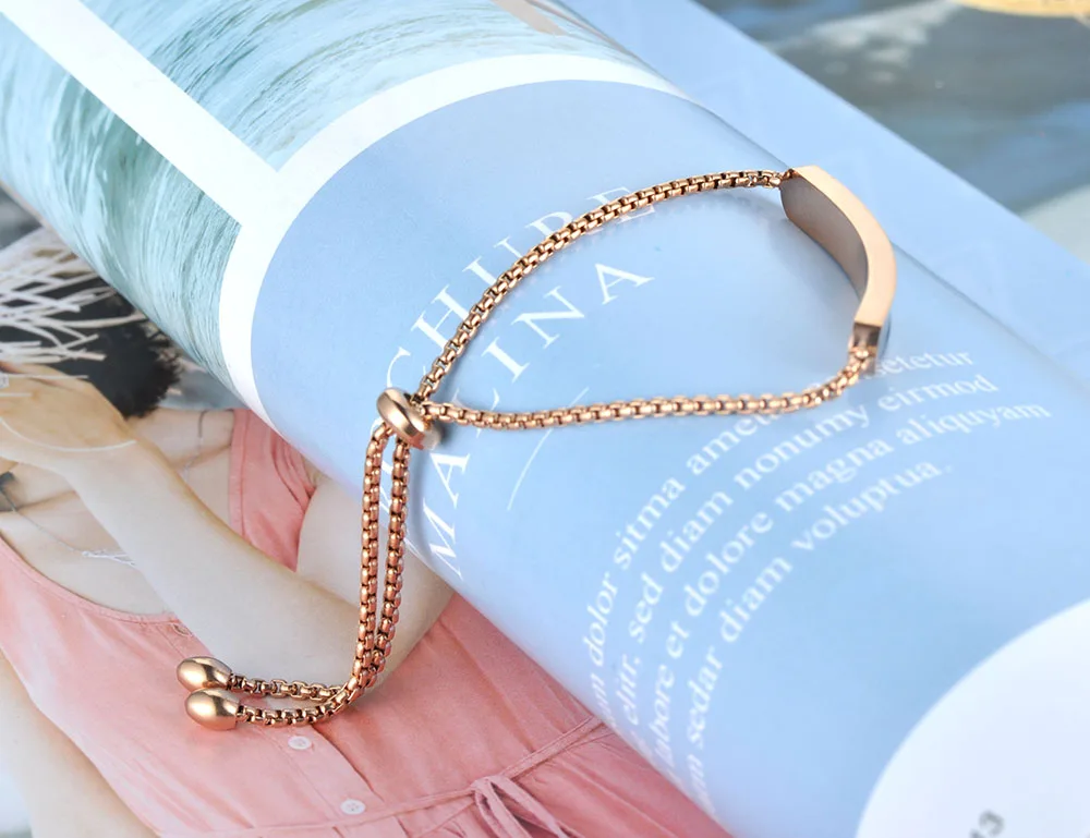 Lokaer титановая нержавеющая сталь черный/белый глазурь цепи и звенья браслеты для женщин розовое золото Регулируемый размер браслет B19070