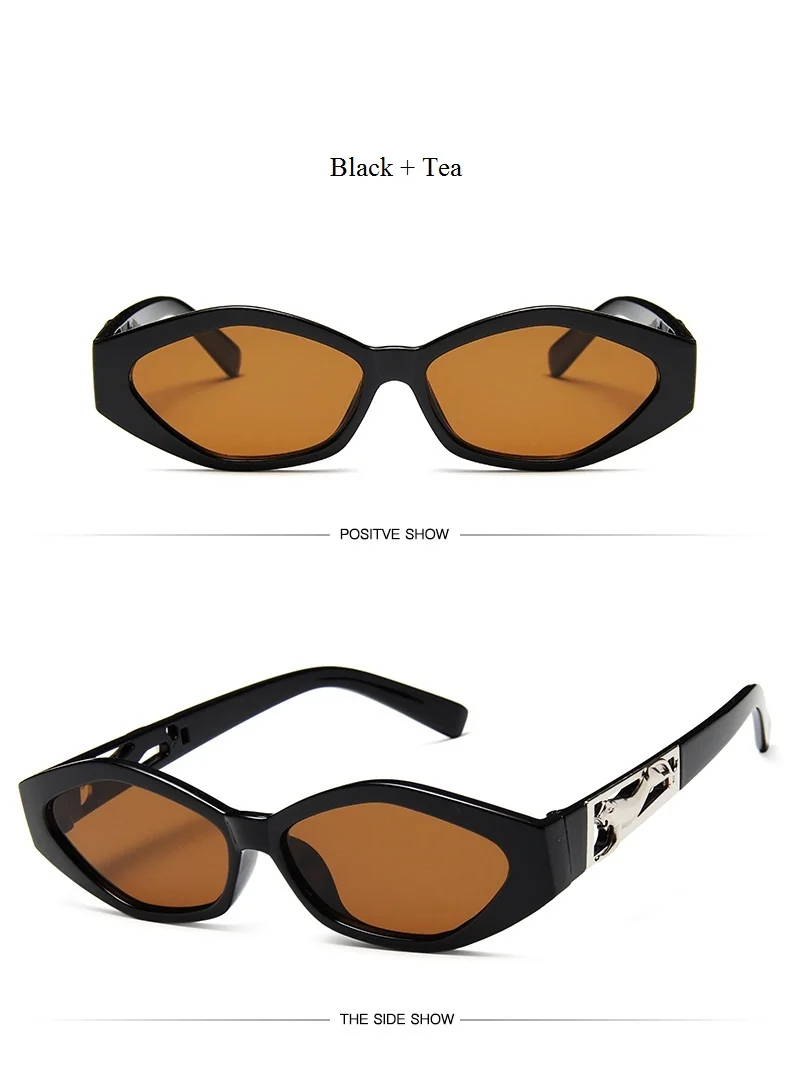 Black Tea New Sunglasses Fashion Brand Ladies Sun Glasses Small Frame Cat Eye Cool White 3D Leopard Frame Black Yellow Blue Lens - Цвет линз: Black Tea