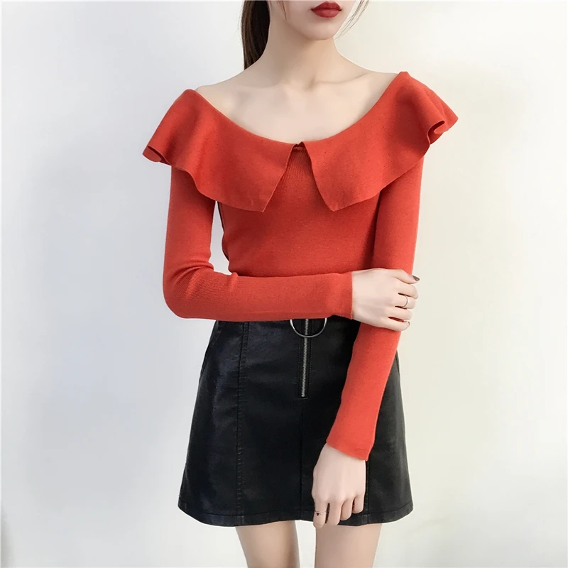 Hzirip новые модные однотонные Свитеры для женщин Slash Средства ухода за кожей Шеи