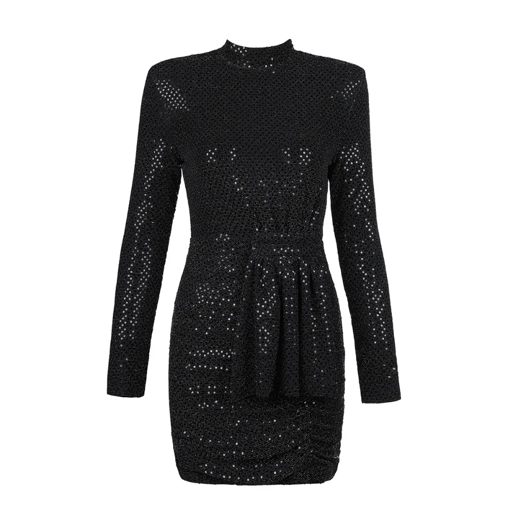 Высокое качество блесток Bodycon мини платье знаменитостей Сексуальная с длинным