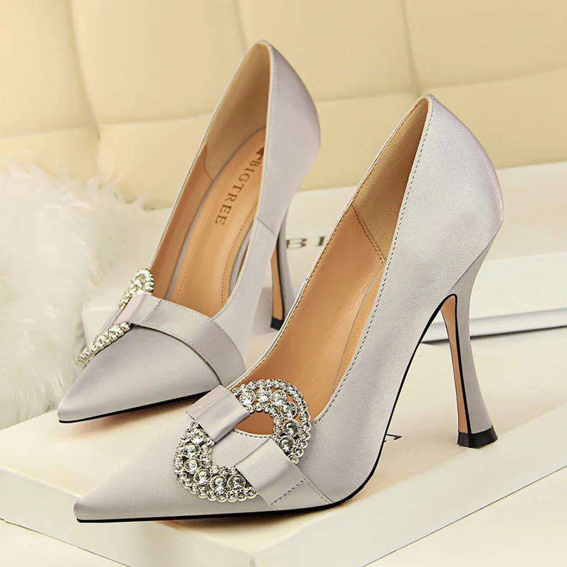 BIGTREE/Женская обувь на шпильке со стразами Цвет фиолетовый красный tacones altos mujer