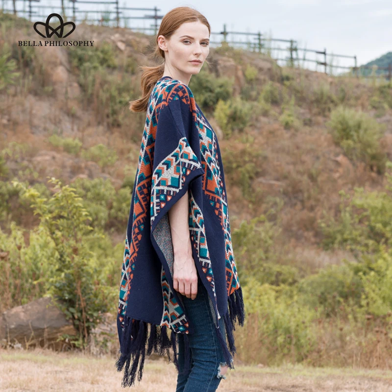 Женский вязаный кардиган Bella Philosophy свитер в этническом стиле теплая шаль модная