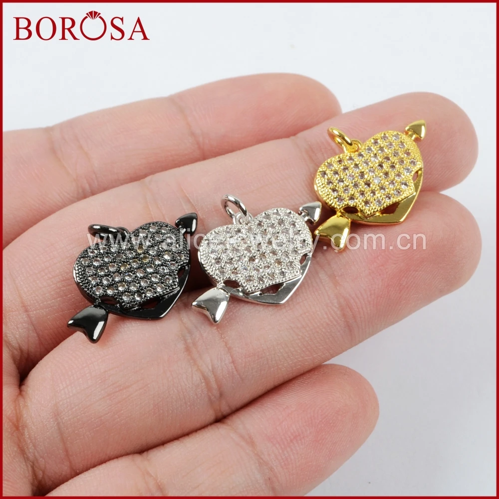 Подвеска BOROSA с микро кристаллом &quotстрелы пикающие сердца&quot ручная работа белый