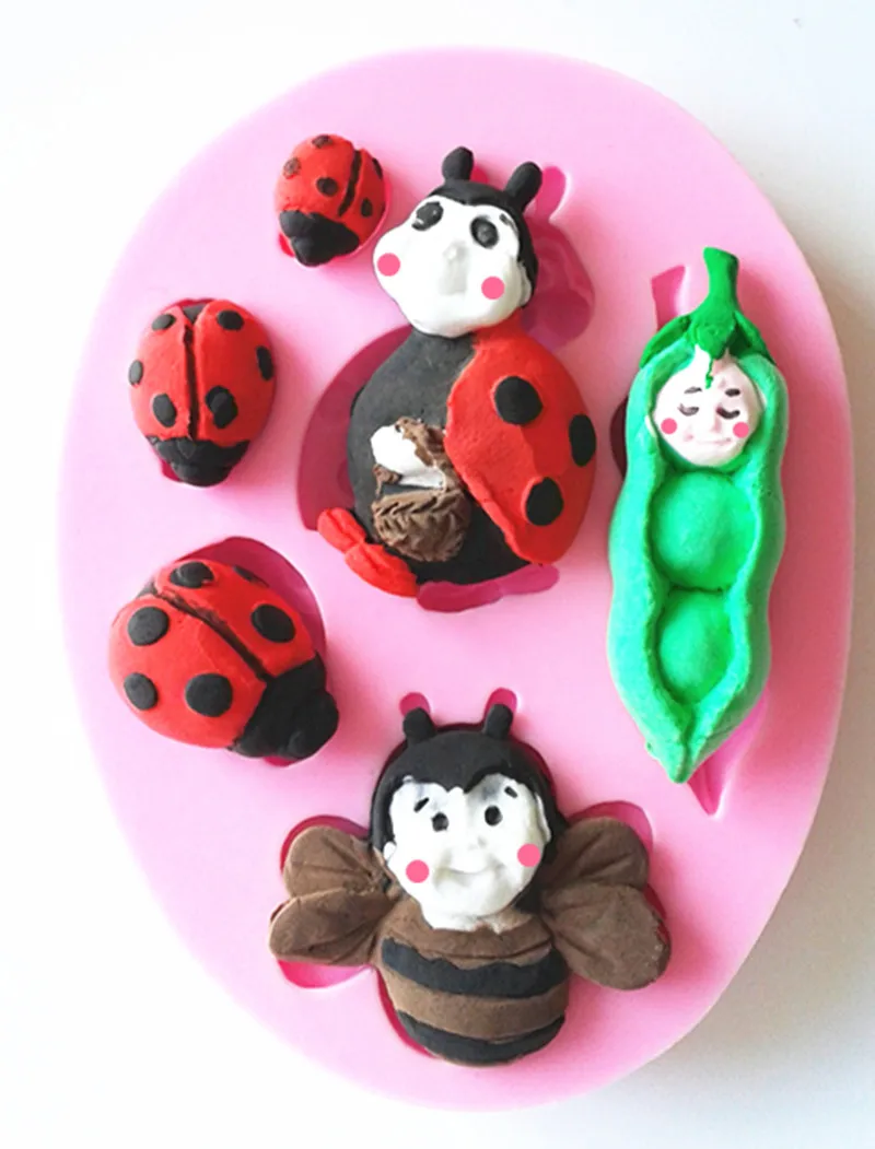 Дизайн 9226 божья коровка Пчела и Горох Детская форма силиконовая сахарная