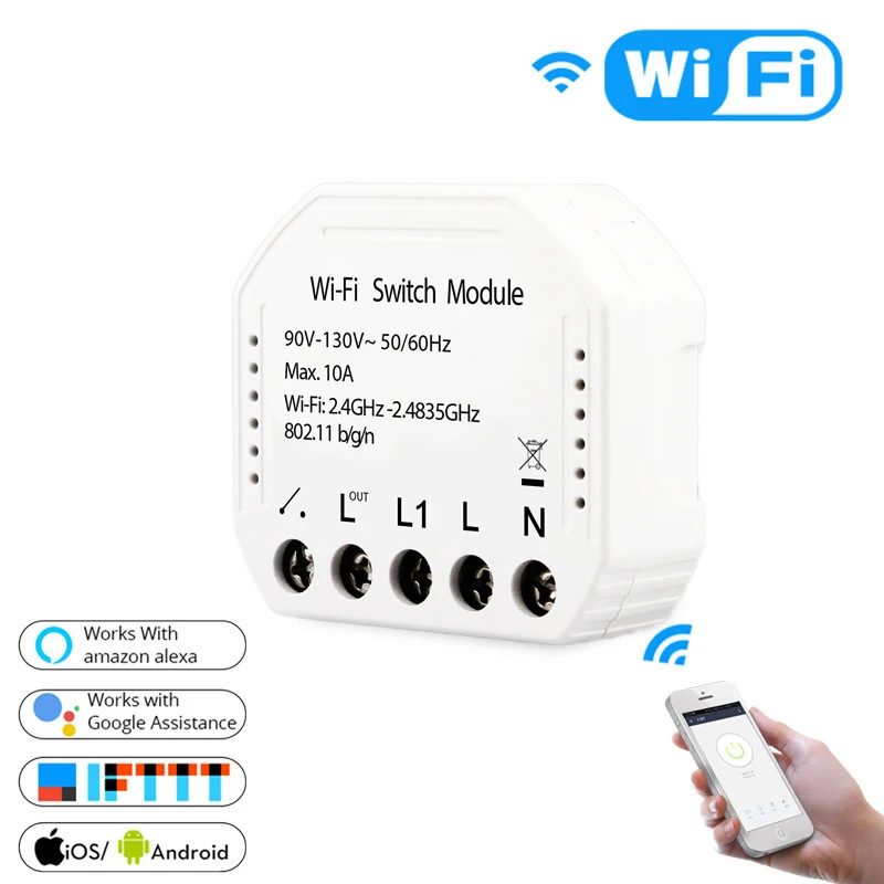 1 PC Wifi умный светильник-переключатель Diy выключатель модуль Smart Life/приложение Tuya дистанционное управление, работает с Alexa Echo Google Home 1/2 способ - Цвет: 1 PC