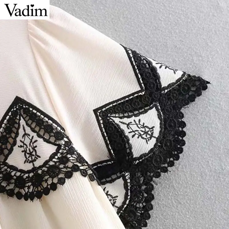 Vadim женское кружевное лоскутное белое мини-платье с коротким рукавом и круглым