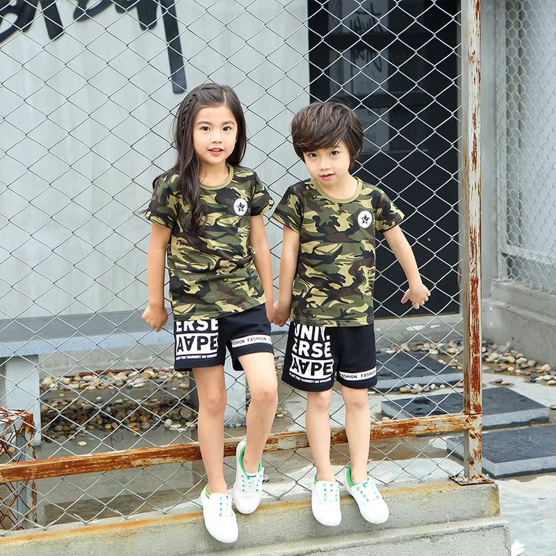 2017 Лето Новый Ребенок Камуфляж Футболка Семья Установлены Одежда Отец Мать Дочь