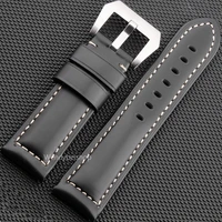 carlywet 22 24 26mm black brown real leather handmade thick wrist watch band strap belt pre v screw buckle for luminor
