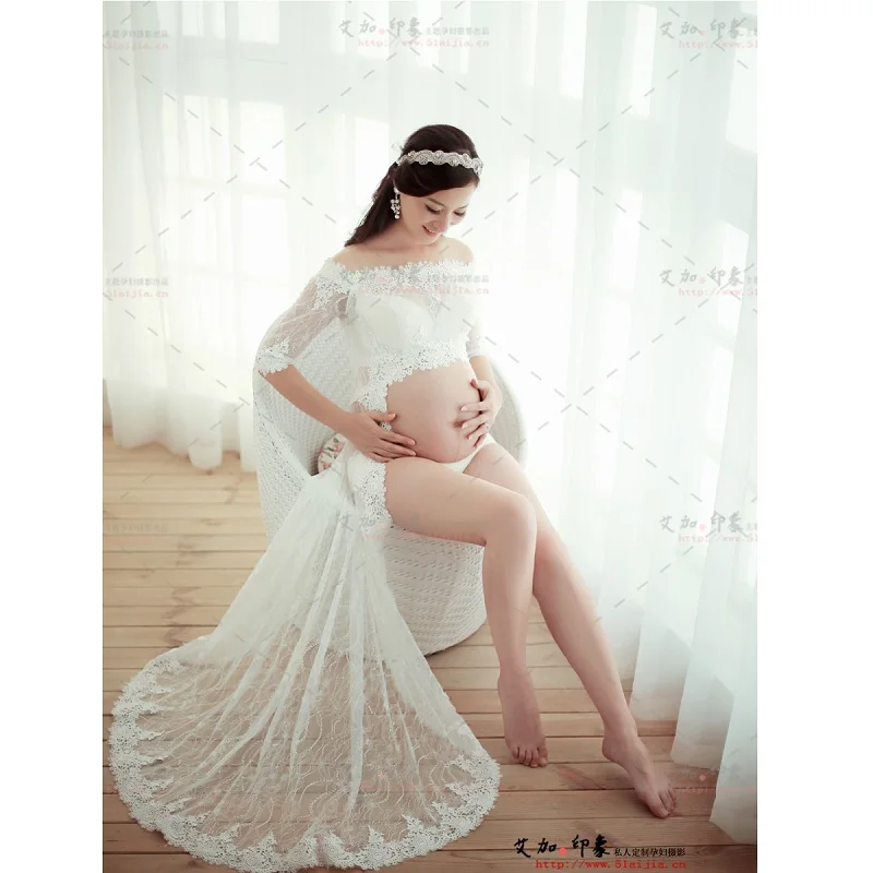 Fashion Maternity White Lace Photography Props Dress Clothes Pregnant Women Photo Shoot Long Pregnancy Picture | Мать и ребенок