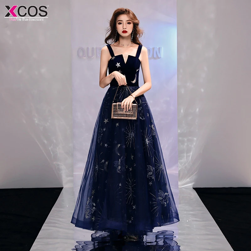 Сексуальные платья выпускного вечера 2019 синий А силуэт глубокий v образный вырез