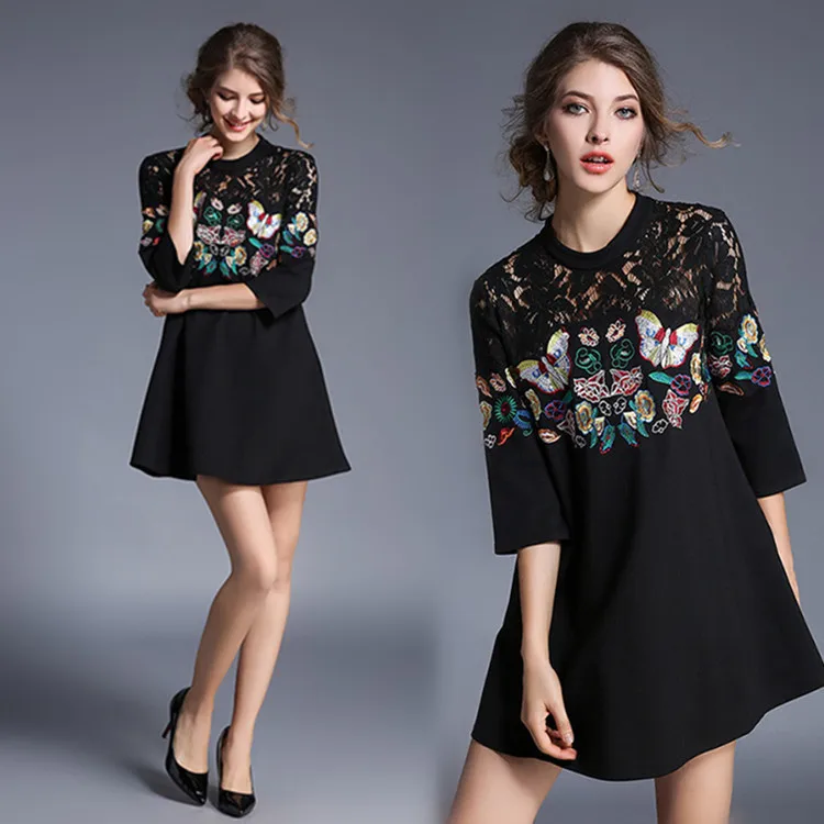 Женское платье с принтом бабочки повседневное Черное мини большого размера 4XL на