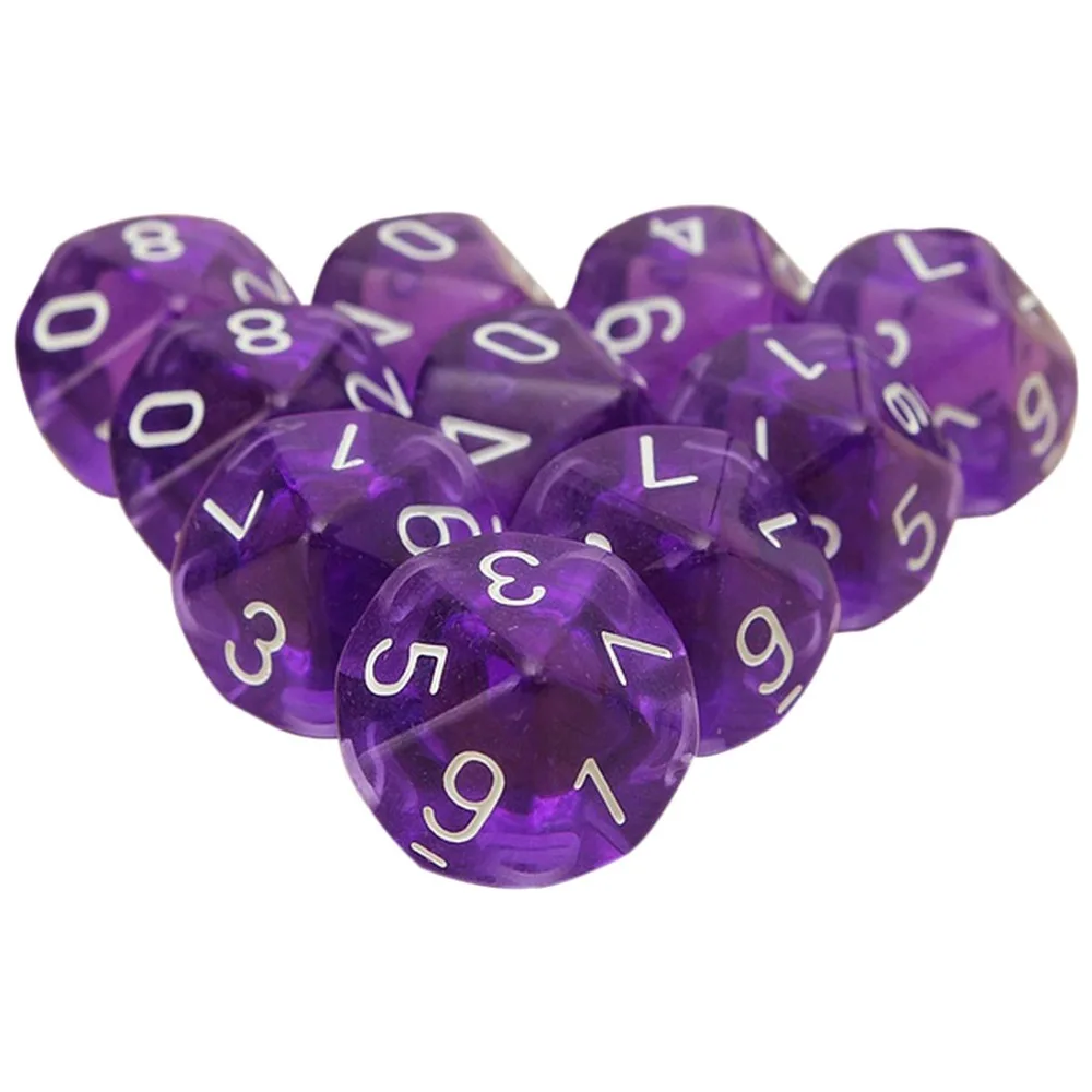 Десятисторонние кубики для RPG Dungeons & Dragons настольные игры прозрачные фиолетовые 10