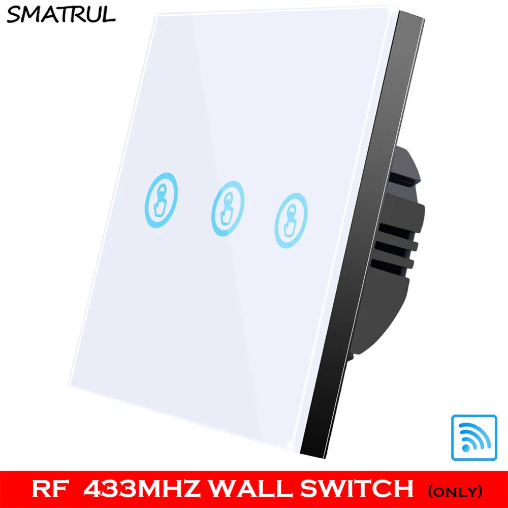 white RF 3 gang WALL SMATRUL 1 2 3 банда умный беспроводной сенсорный выключатель светильник 433 МГц РЧ пульт дистанционного управления стеклянный экран без нейтрального провода настенная панель Светодиодная лампа - Цвет: white RF 3 gang WALL