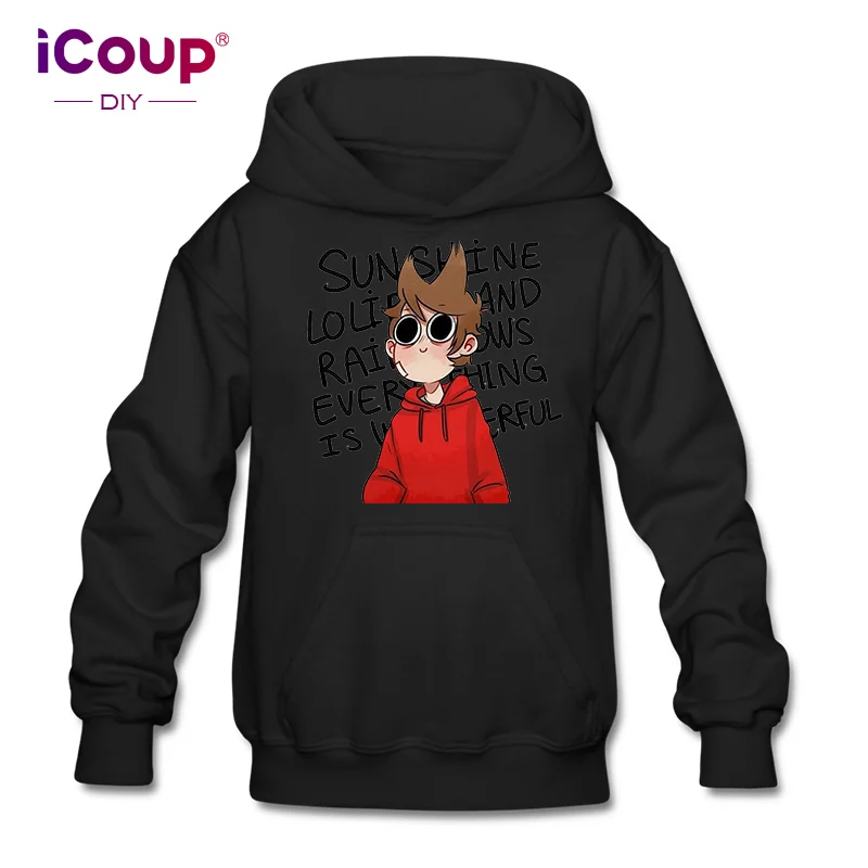 ICoup Kids Eddsworld Tord/ хлопковая толстовка с капюшоном для детей 12-18 лет - Цвет: Черный