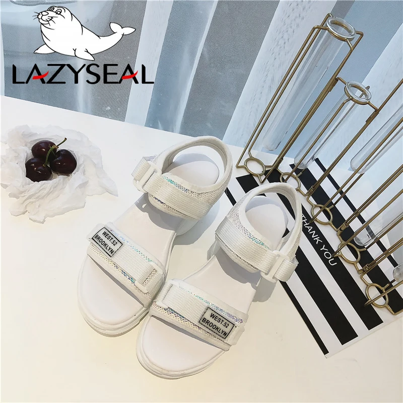 LazySeal; Новинка; босоножки на танкетке; женская обувь из блестящей ткани; Босоножки на платформе на застежке-липучке; обувь на толстой подошве; женская обувь; sandalias