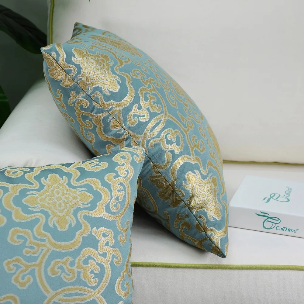 2PCS Square CaliTime Soft Throw Pillow Covers Cases for Couch Damask Floral Chain 18&quot X Teal | Дом и сад