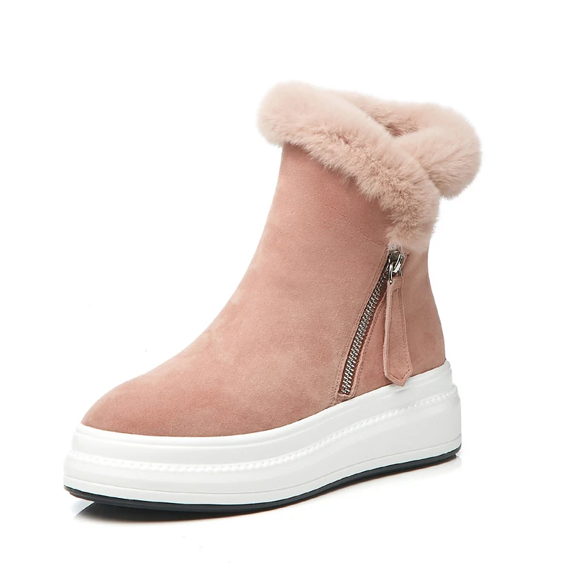 Женские Теплые ботильоны из натуральной кожи на толстой платформе|Женские
