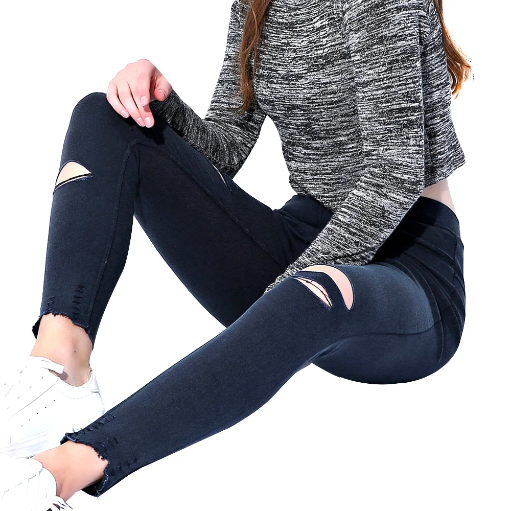 

Free shipping,plus size Hole Imitation jeans leggings