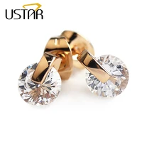 ustar 6 5mm 1ct aaa zircon stud earrings for women rose gold color wedding fashion jewelry crystal earrings female brinco gift