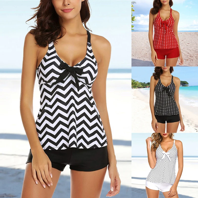 Сексуальный женский комплект бикини танкини с принтом в горошек глубокий