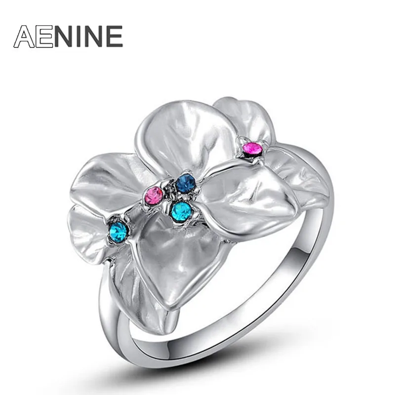 Женское кольцо с цветком AENINE модное разноцветное AAA стразами ювелирное изделие