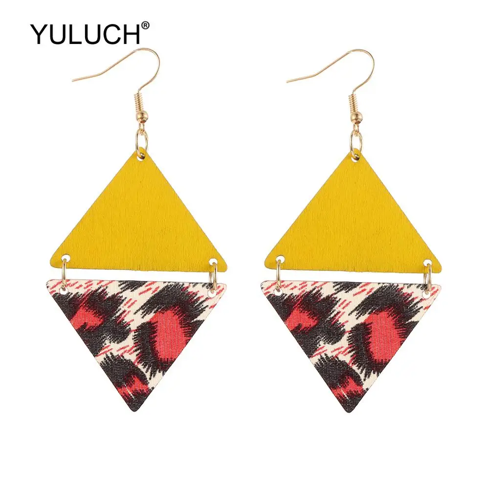 

YULUCH этнические африканские индийские популярные Женские Треугольные деревянные и красные акриловые большие висячие серьги Модные ювелирн...