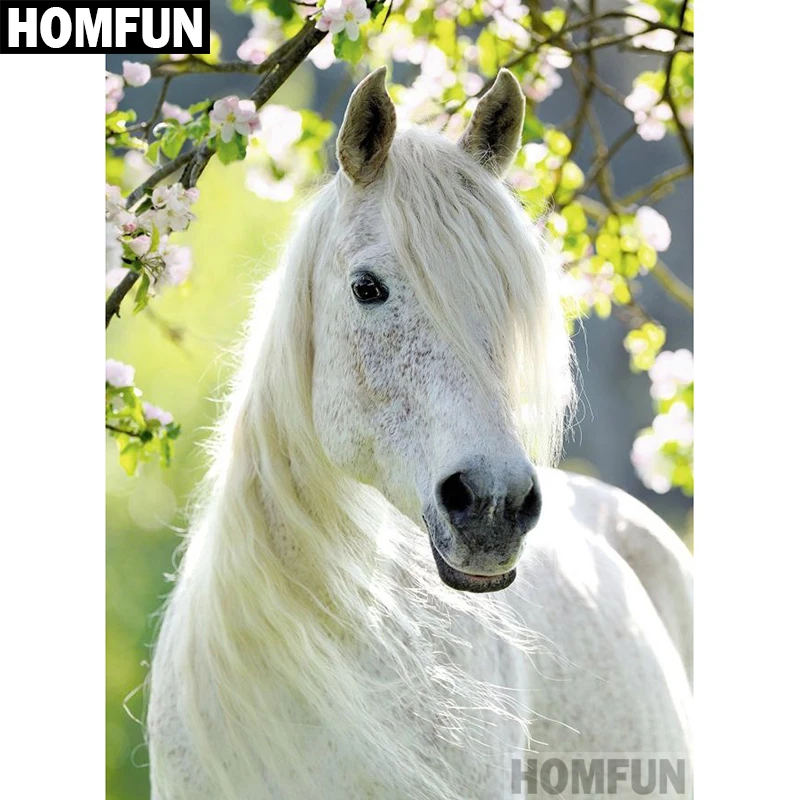 Набор для алмазной вышивки HOMFUN A04014 картина Белая лошадь с квадратными/круглыми
