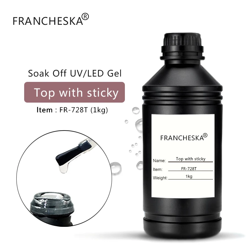 1kg Top with sticky Francheska 1 кг бесплатный образец резиновая основа верхнее покрытие УФ-гель прозрачный праймер замачиваемый белый черный гель лак для ногтей долговечный - Цвет: 1kg Top with sticky
