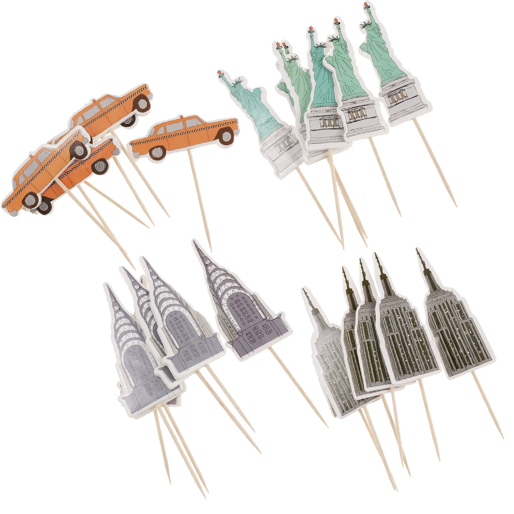 Упаковка из 24 Нью Йорк Эмпайр Стейт желтое такси Статуя Свободы вечерние кекс