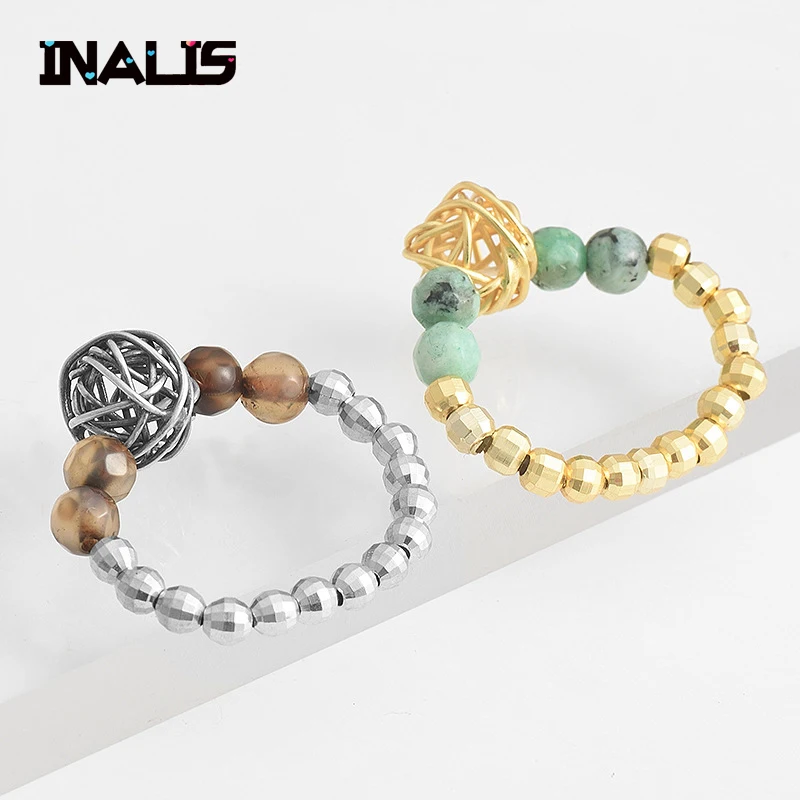 INALIS Real 925 Sterling Silver Ring Unique Statement Handmade Beads with Natural Smoky Quartz Green Stone Finger Accessories | Украшения и