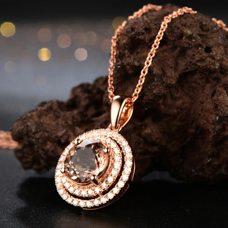Лидер продаж 2.02ct против 8 мм круглый Morganite Алмаз Настоящее 14 К розовое золото Обручение кулон
