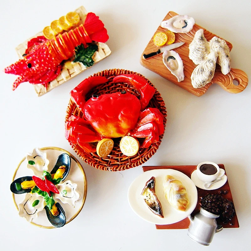 Ручной работы морепродукты Омары Краб устрицы 3D магниты на холодильник высокое