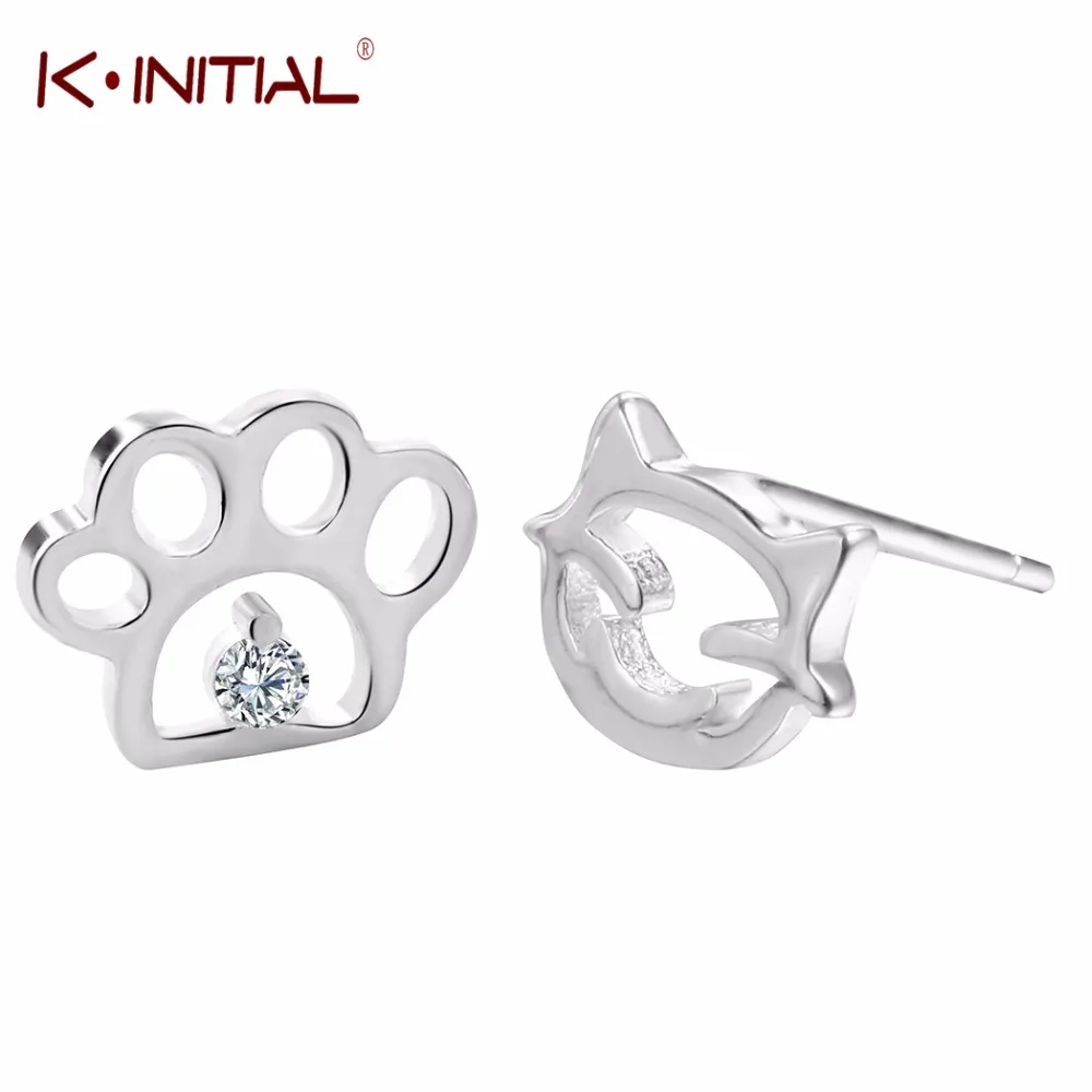 

Kinitial Animal Cute Dog Cat Paw Footprint Stud Earring for Women Girls Gifts Silver Color Statement Geometric Earring Jewelry