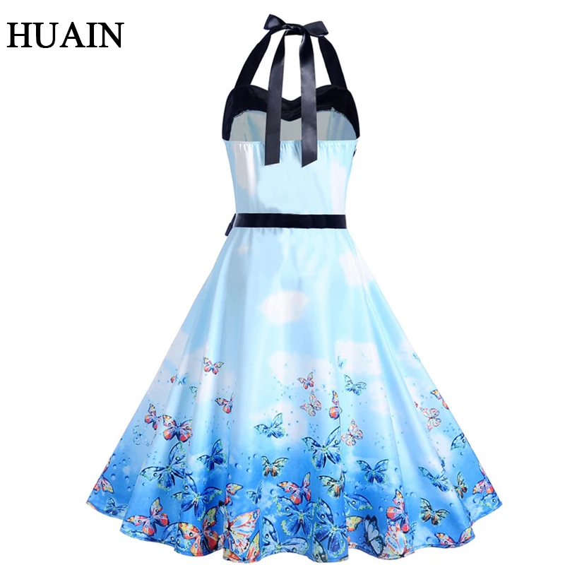 Off Shoulder Dress Women Blue Halter Sashes Print Elegant Summer 2019 European And American Style Fitness Female Clothing Женская
