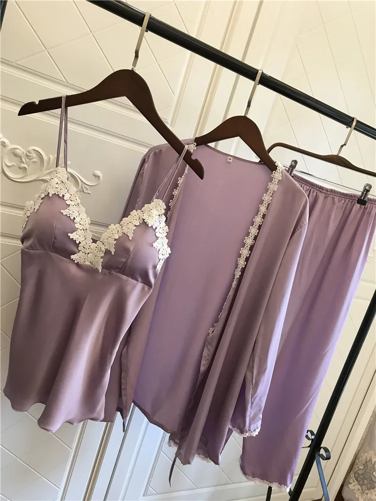 Пижама женская кружевная шелковая для осени|Комплекты пижам| |