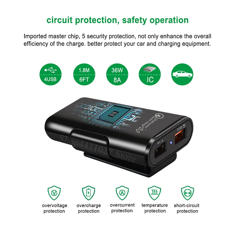 Быстрое Автомобильное зарядное устройство с 4 USB портами QC 3 0 аксессуары наклейки